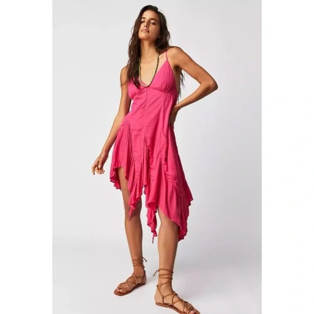 NEW Free People Tumi Tunic Flowy Asymmetrical Dress Pink Size M